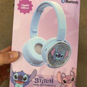 Disney Stitch Light Blue Liquid Glitter Bluetooth Headphones
